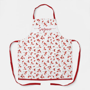 Watercolor Rosehips Red and White Cottage Pattern. Apron
