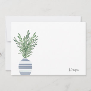 Watercolor Rosemary & Blue Striped Vase Card