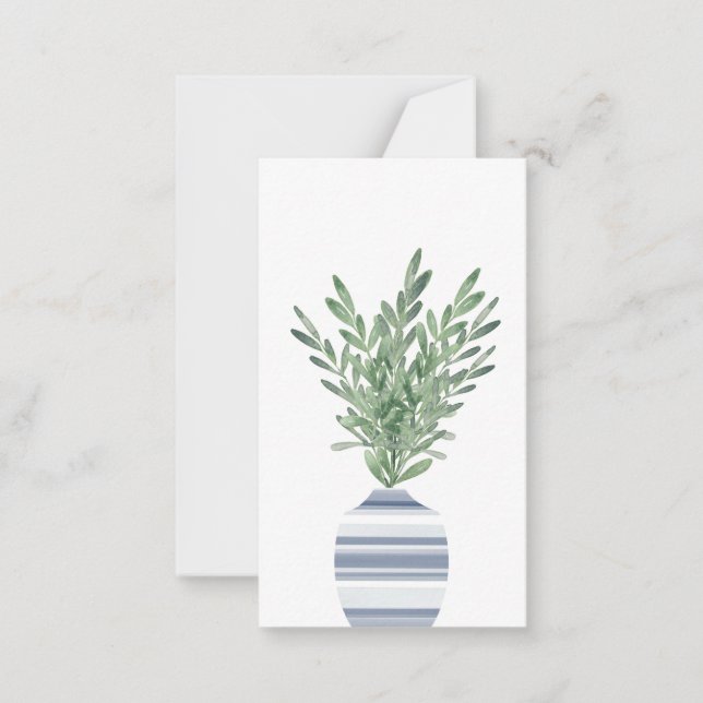 Watercolor Rosemary & Blue Striped Vase Card (Front)