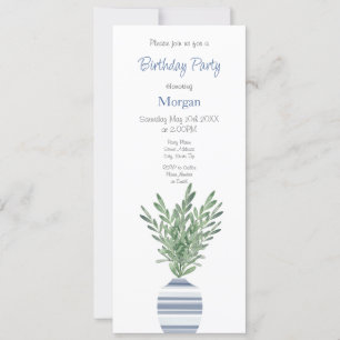 Watercolor Rosemary & Blue Striped Vase Invitation