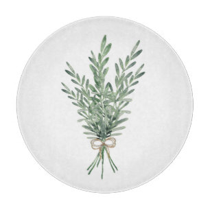 Watercolor Rosemary Bouquet with Jute Bow Cutting Board