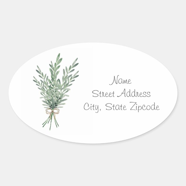  Watercolor Rosemary Bouquet with Jute Bow Labels (Front)