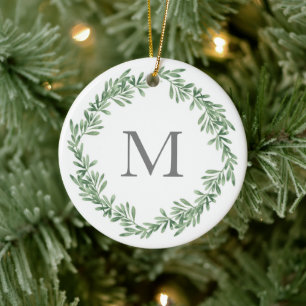 Watercolor Rosemary Wreath Ceramic Ornament