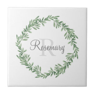 Watercolor Rosemary Wreath Ceramic Tile