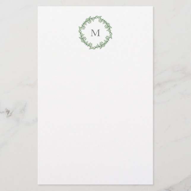 Watercolor Rosemary Wreath Stationery (Front)