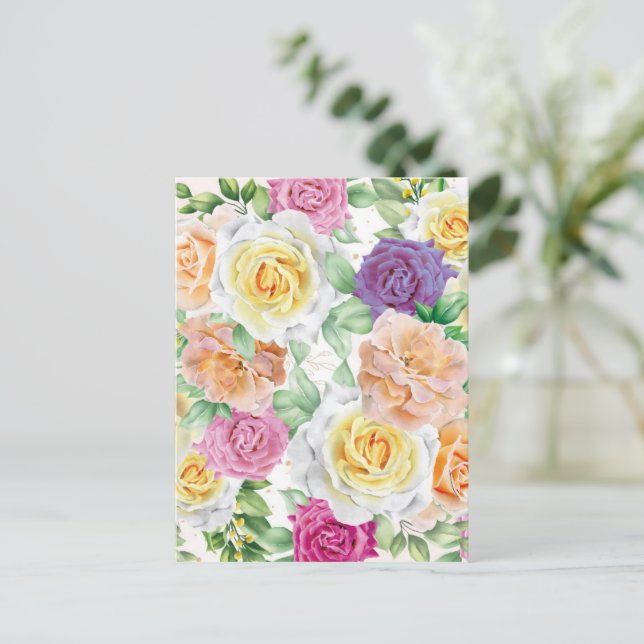 Watercolor Roses 27 Postcard (Standing Front)