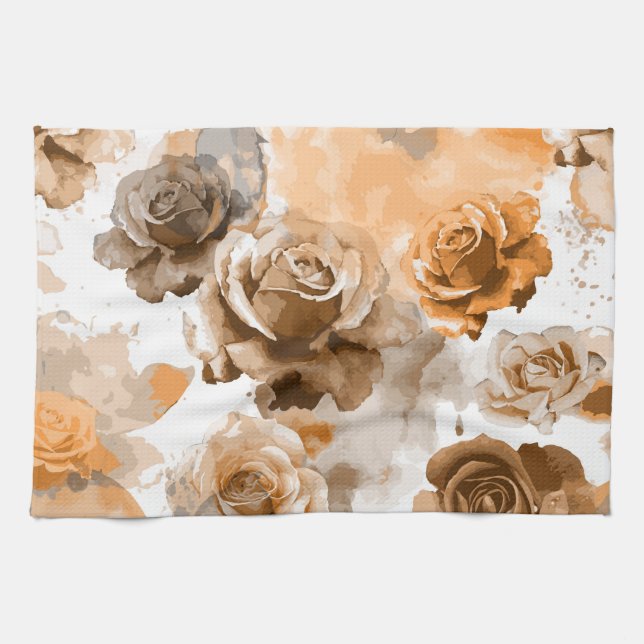Watercolor Roses 2 Tea Towel (Horizontal)