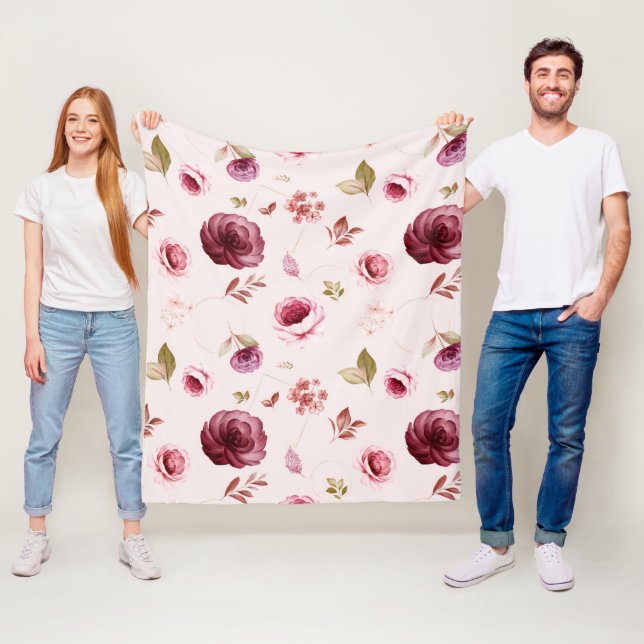 Watercolor Roses 30 Fleece Blanket (In Situ)