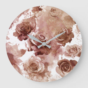 Watercolor Roses 3 Large Clock