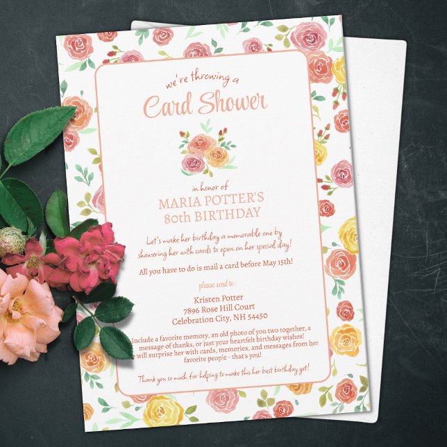 Watercolor Roses 80th Birthday Card Shower (Creator Uploaded)