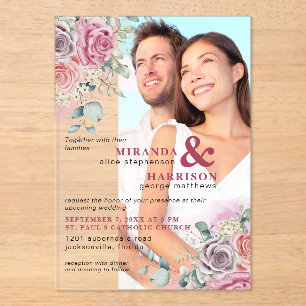 Watercolor Roses Acrylic Photo Wedding Invitation