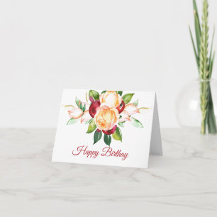 Watercolor Roses and Berries Birthday Card
