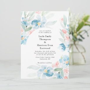 Watercolor Roses and Blue Wedding Invitation