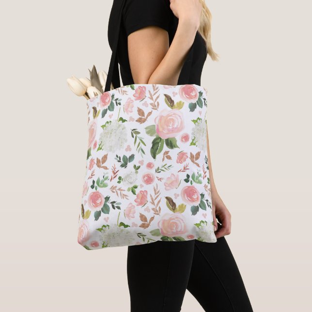 Watercolor Roses And Buds Tote Bag (Close Up)