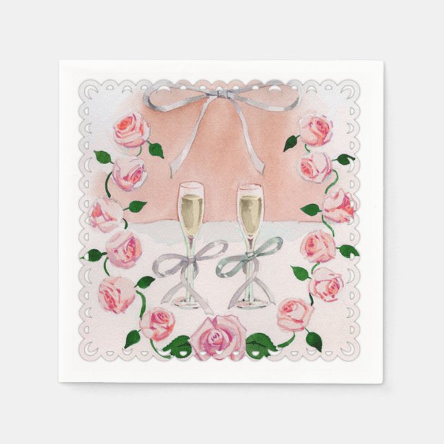 Watercolor Roses and Champagne Napkin (Front)