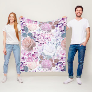 Watercolor roses and hydrangeas.  fleece blanket