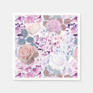 Watercolor roses and hydrangeas. napkin