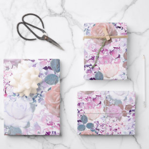 Watercolor roses and hydrangeas. wrapping paper sheet