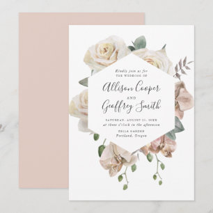 Watercolor Roses and Orchids Floral Frame Wedding Invitation