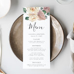 Watercolor Roses and Orchids Wedding Menu Card<br><div class="desc">Elegant floral wedding menu card featuring a top border of painted cream white roses,  blush and mauve pink orchids,  and green leaves and foliage. Personalise the floral wedding menus by adding your names,  wedding date,  and wedding menu details. Designed to coordinate with our Watercolor Roses and Orchids wedding collection.</div>