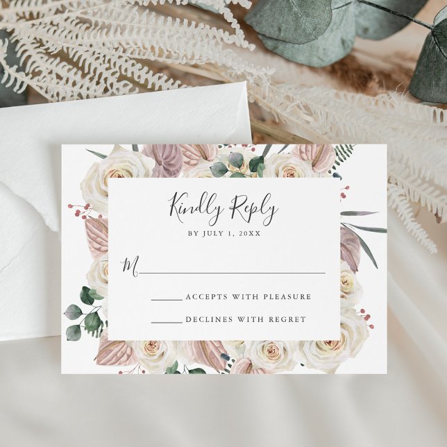Watercolor Roses and Orchids Wedding RSVP Card (Creator Uploaded)