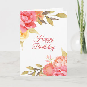 Watercolor Roses and Peonies Feminine Birthday Card