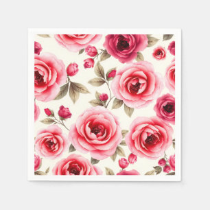 Watercolor Roses and Peonies Pattern in Blush Pink Napkin