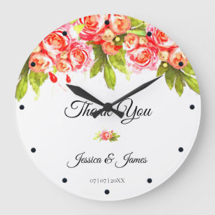 Watercolor Roses Arrangement Thank You Large Clock