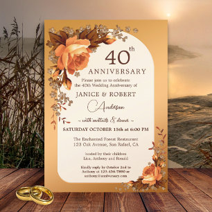 Watercolor Roses Autumn Anniversary Invitation