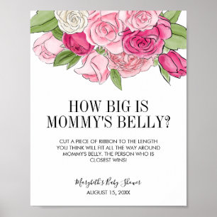 Watercolor Roses Baby Shower Mummy's Belly Game Poster