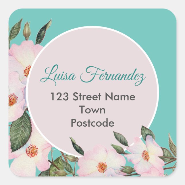 Watercolor Roses Ballerina Floral Address Circle Square Sticker (Front)