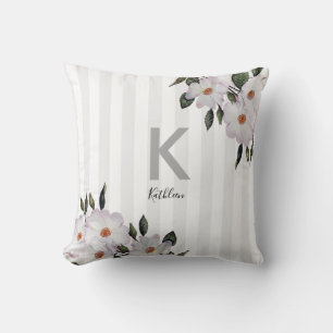 Watercolor Roses Ballerina Floral Art Monogram Cushion