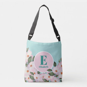 Watercolor Roses Ballerina Floral Monogram Circle Crossbody Bag