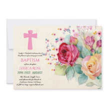 Watercolor Roses BAPTISM Girls, Woman Invites