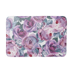 Watercolor roses bath mat floral home decor