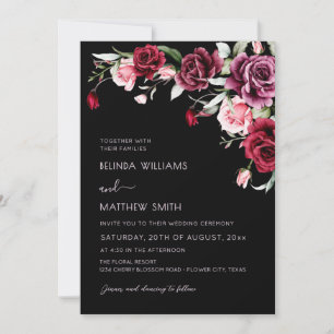 Watercolor Roses Black Background   Photo Wedding Invitation