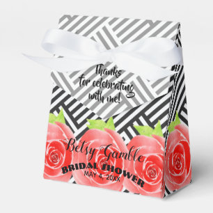 Watercolor Roses Black White Stripes Derby Tent Favour Box