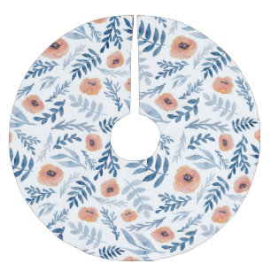 Watercolor Roses: Blue Leaves Seamless Brushed Polyester Tree Skirt