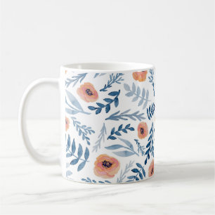 Watercolor Roses: Blue Leaves Seamless Coffee Mug