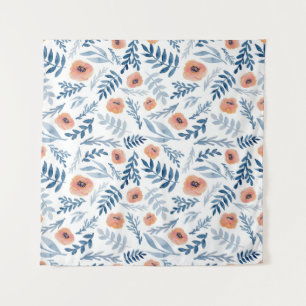 Watercolor Roses: Blue Leaves Seamless Tapestry