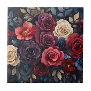 Watercolor Roses Bouquet Leaves Colourful Ceramic Tile