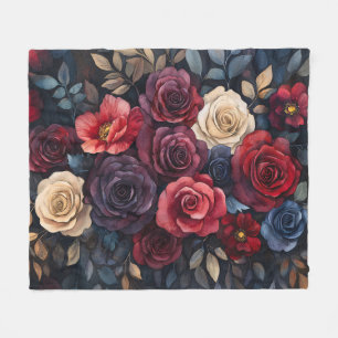 Watercolor Roses Bouquet Leaves Colourful Fleece Blanket
