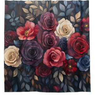 Watercolor Roses Bouquet Leaves Colourful Shower Curtain