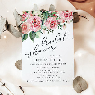 Watercolor Roses Bridal Shower Invitation