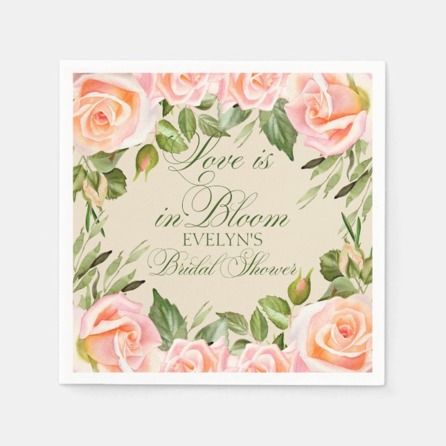 Watercolor Roses Bridal Shower  Napkin (Front)