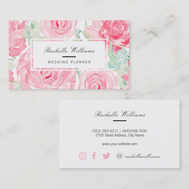 Watercolor roses business card (Front/Back)