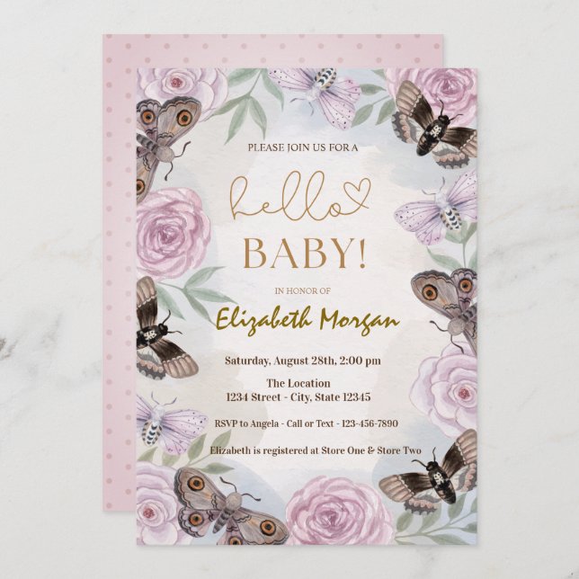 Watercolor Roses Butterflies Dots Baby Shower   Invitation (Front/Back)