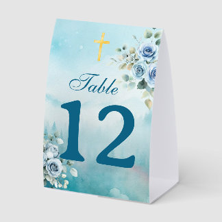 Watercolor Roses Christening Dusty Blue