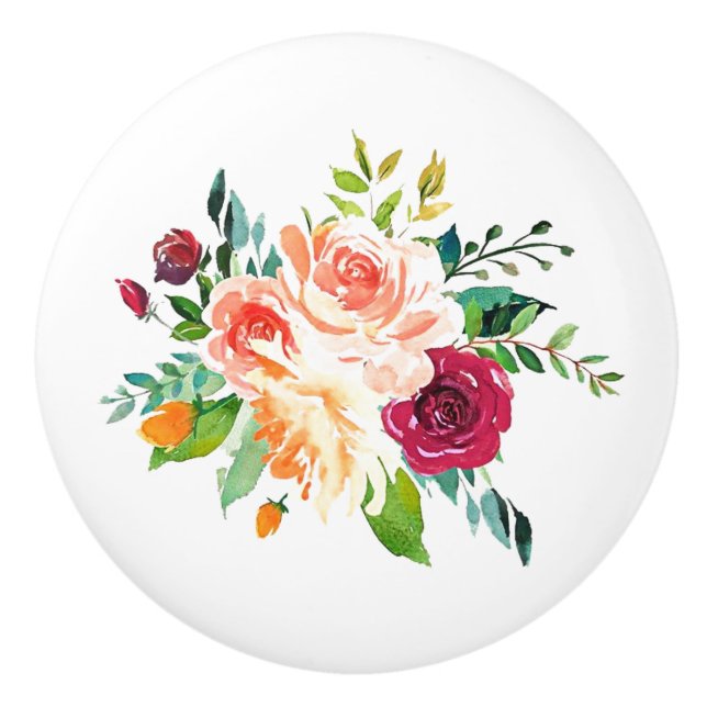 Watercolor Roses Country Ceramic Pull (Front)