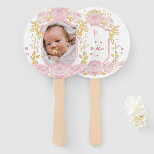 Watercolor Roses Crest Baptism Hand Fan
